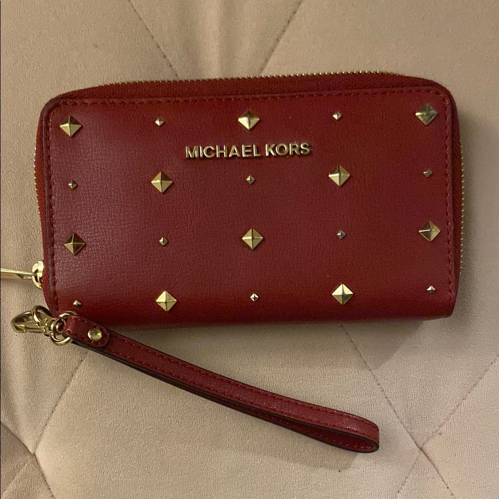 Michael Kors Burgundy Studded Wristlet